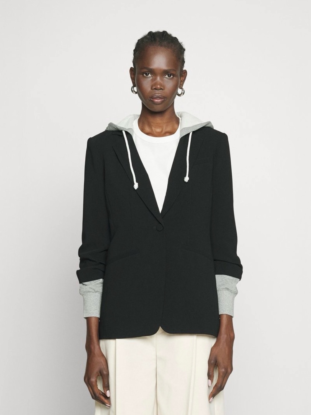 Cinq à Sept Hooded Khloe Blazer in Black/Heather Grey